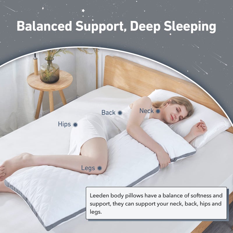 Leeden Body Pillow Insert - Full Body Pillow for Adults - Large Long Bed Pillow for Side Sleeper - Firm Breathable Support - 20 x 54 Inch - White - Image 2